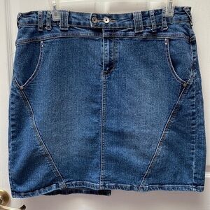 L womens Traxx solid blue stretch above knee denim skirt plus size 18
